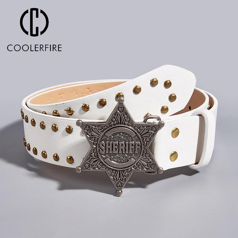 COOLERFIRE FASHION Damesriem voor jeans Cowboymode Vintage riem Designer Dames PU lederen riem Bezaaide riem Vrouwelijke witte tailleriem DT163 105CM wit