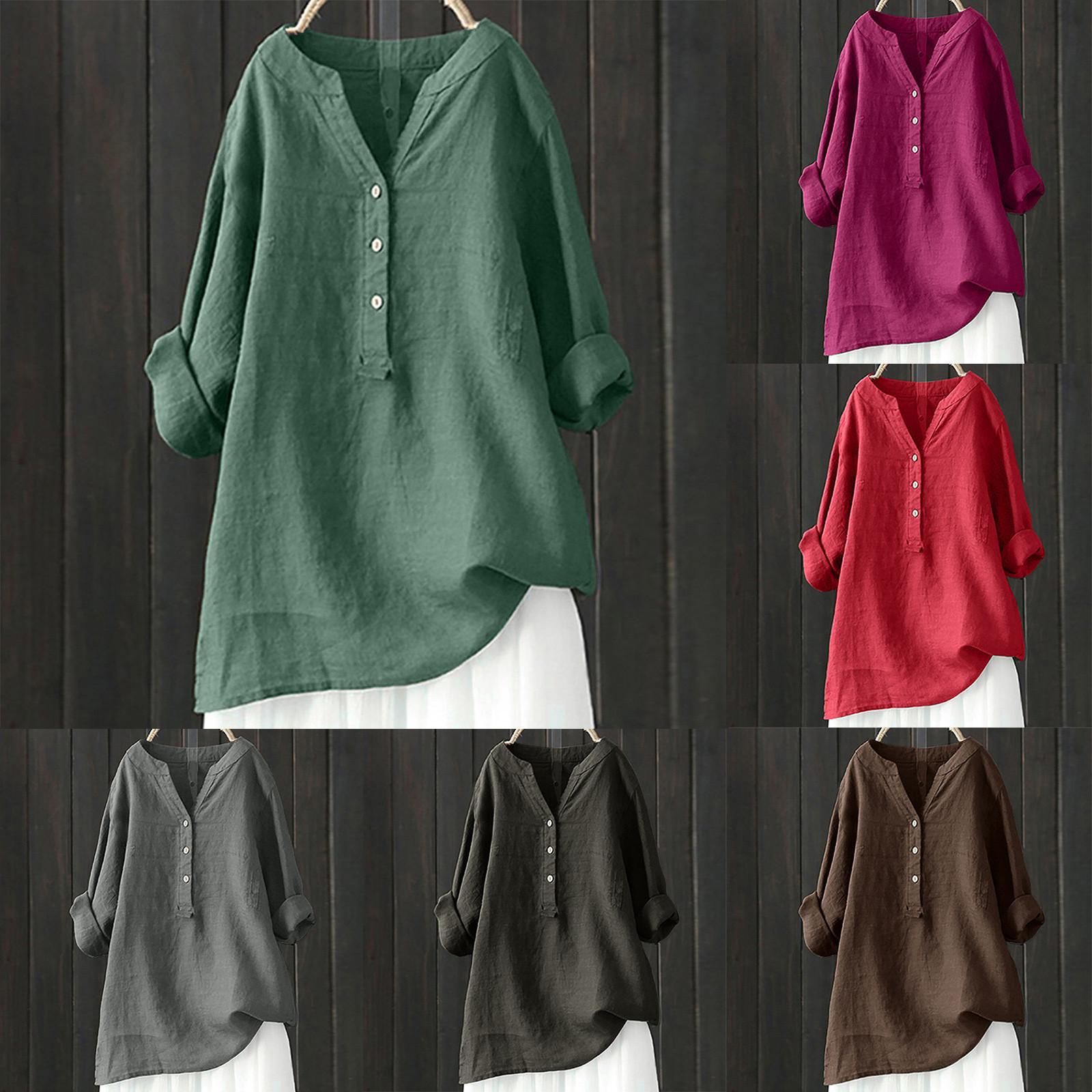 YiGeiWoLiGiaoGiao Dames effen overhemd met opstaande kraag en lange mouwen Casual losse blouse Button-down tops L bruin