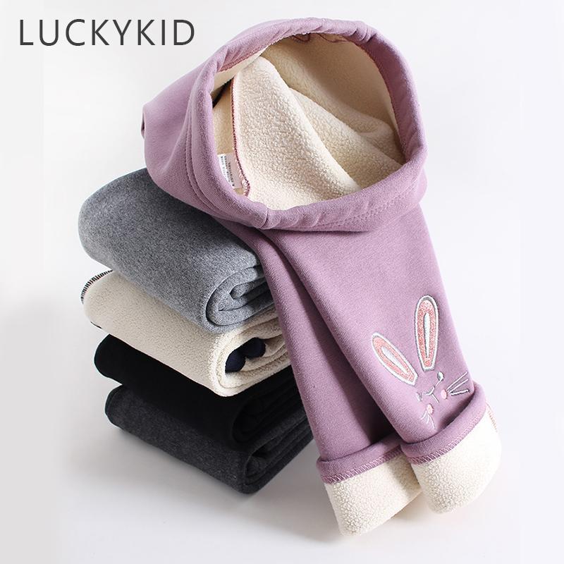 Youth Charm Meisjes Winter Katoen Plus Fluwelen Gewatteerde Legging Kinderen Warme Broek, Cartoon Konijn Borduurwerk Baby Broek 100 zwart