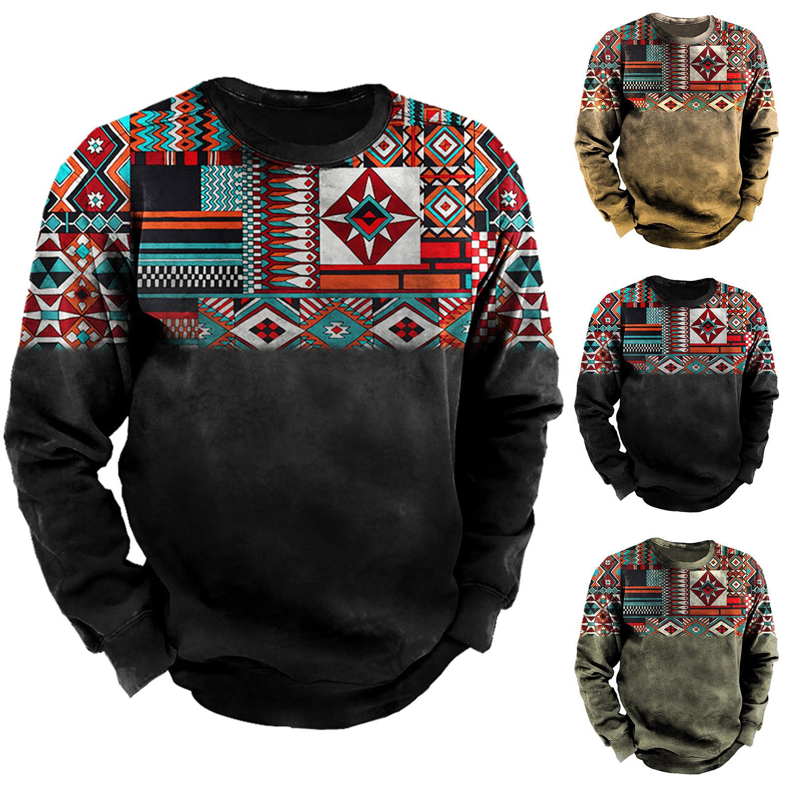 YiGeiWoLiGiaoGiao Heren sweatshirt met print, buiten, etnisch bedrukt, losse lange mouwen XXXL zwart