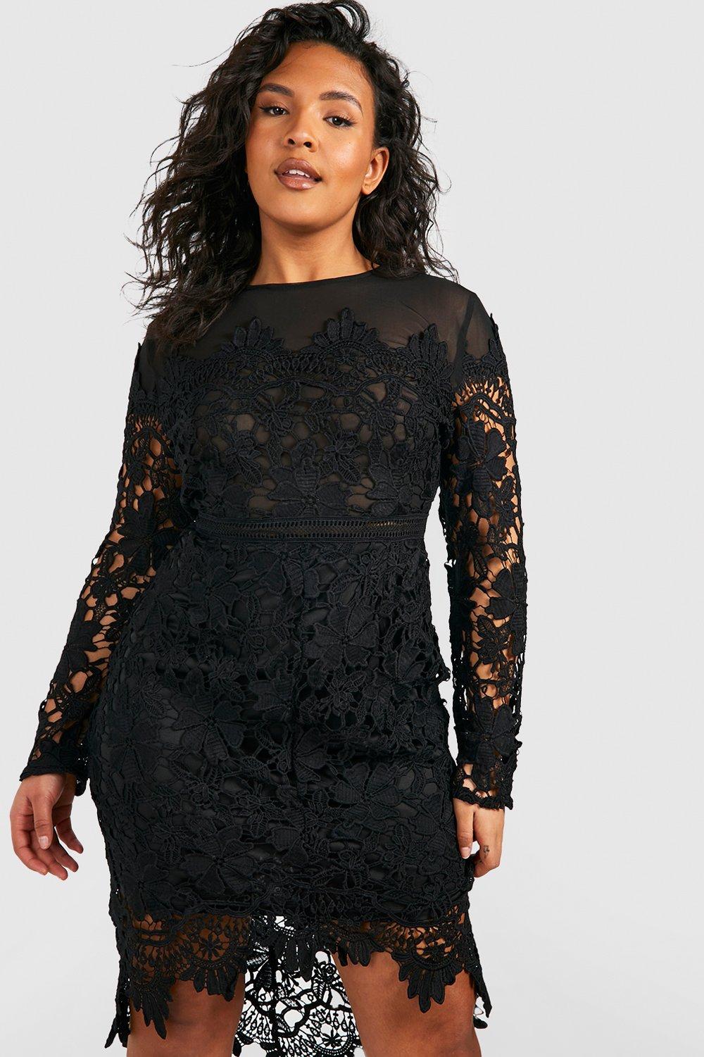 Boohoo Plus Geborduurde Bloemenprint Gelegenheids Midi Jurk, Black