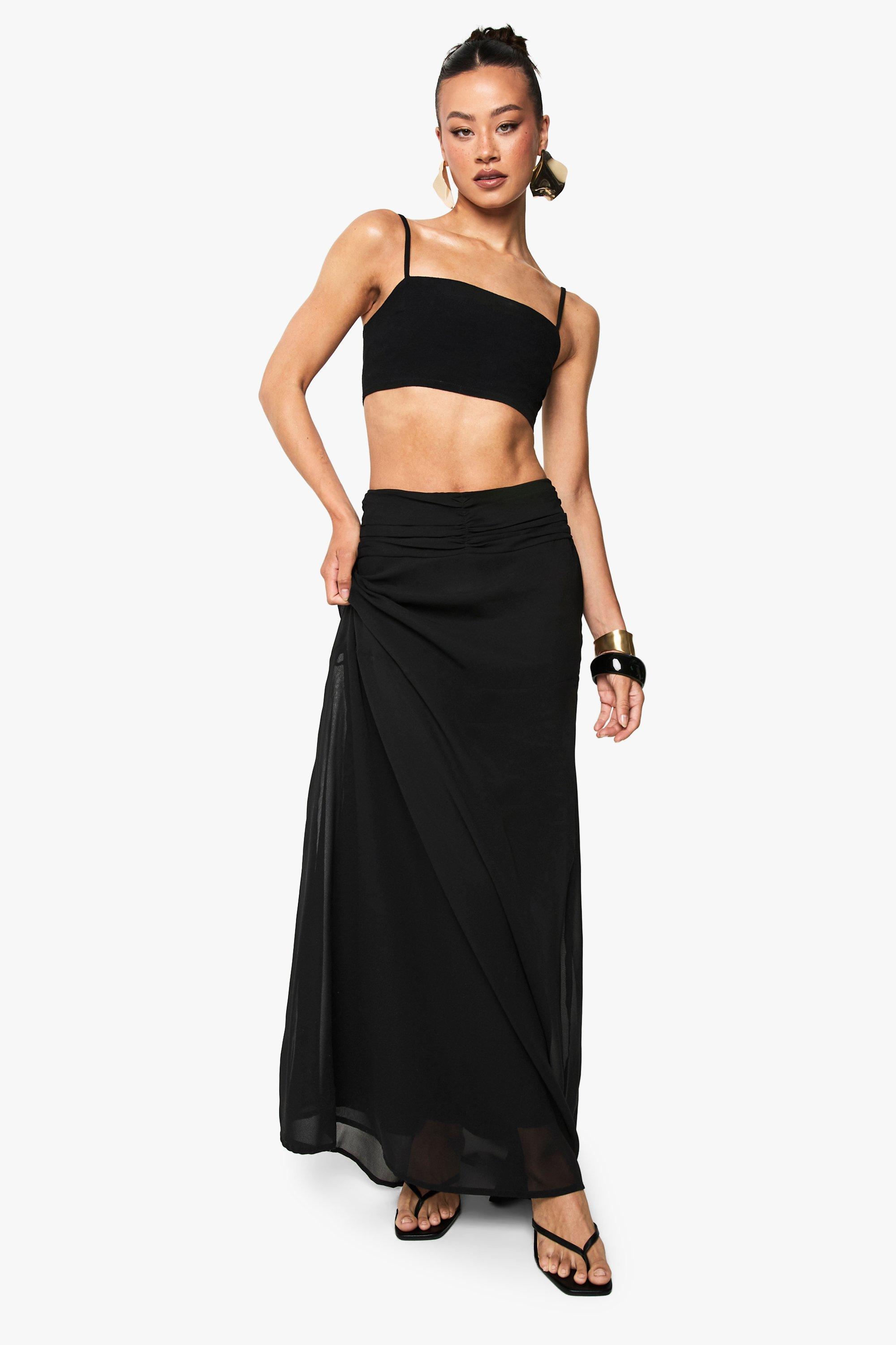 Boohoo Tall Chiffon Maxi Rok Met Puddle Zoom, Black