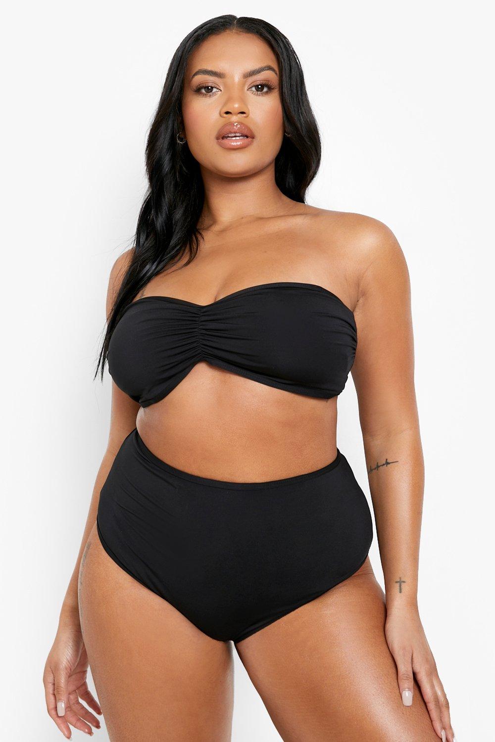 Boohoo Plus Strapless Bikini Set Met Hoge Taille, Black