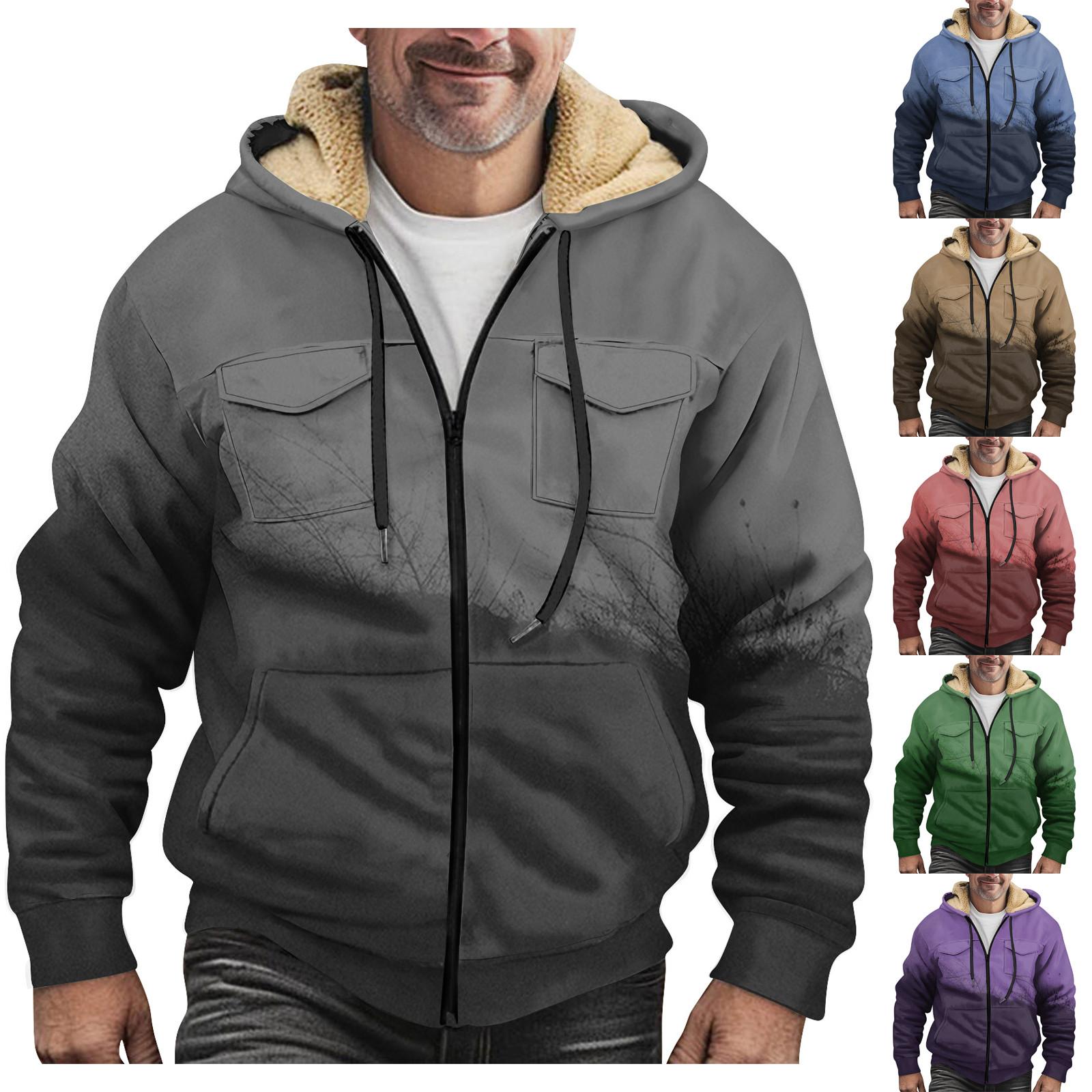 Baby cheetah Heren Winter Rits Capuchon Fleece Sweatshirt Met Opgestikte Zak Casual Jack L zwart