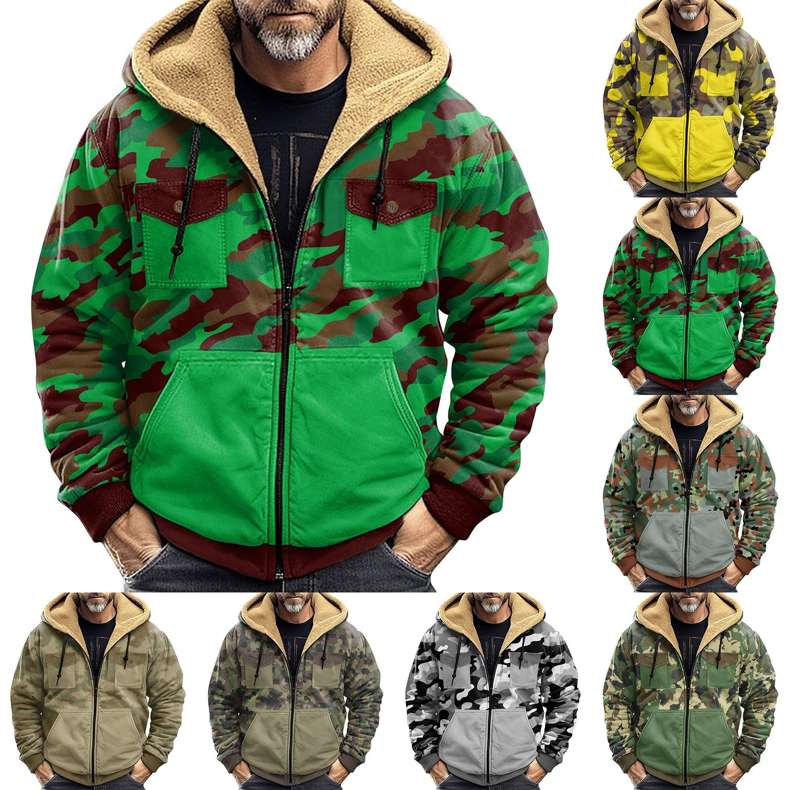 Baby cheetah Heren Winter Camouflage Print Jas Heren Casual Trend Rits Capuchon Jas L legergroene kleur