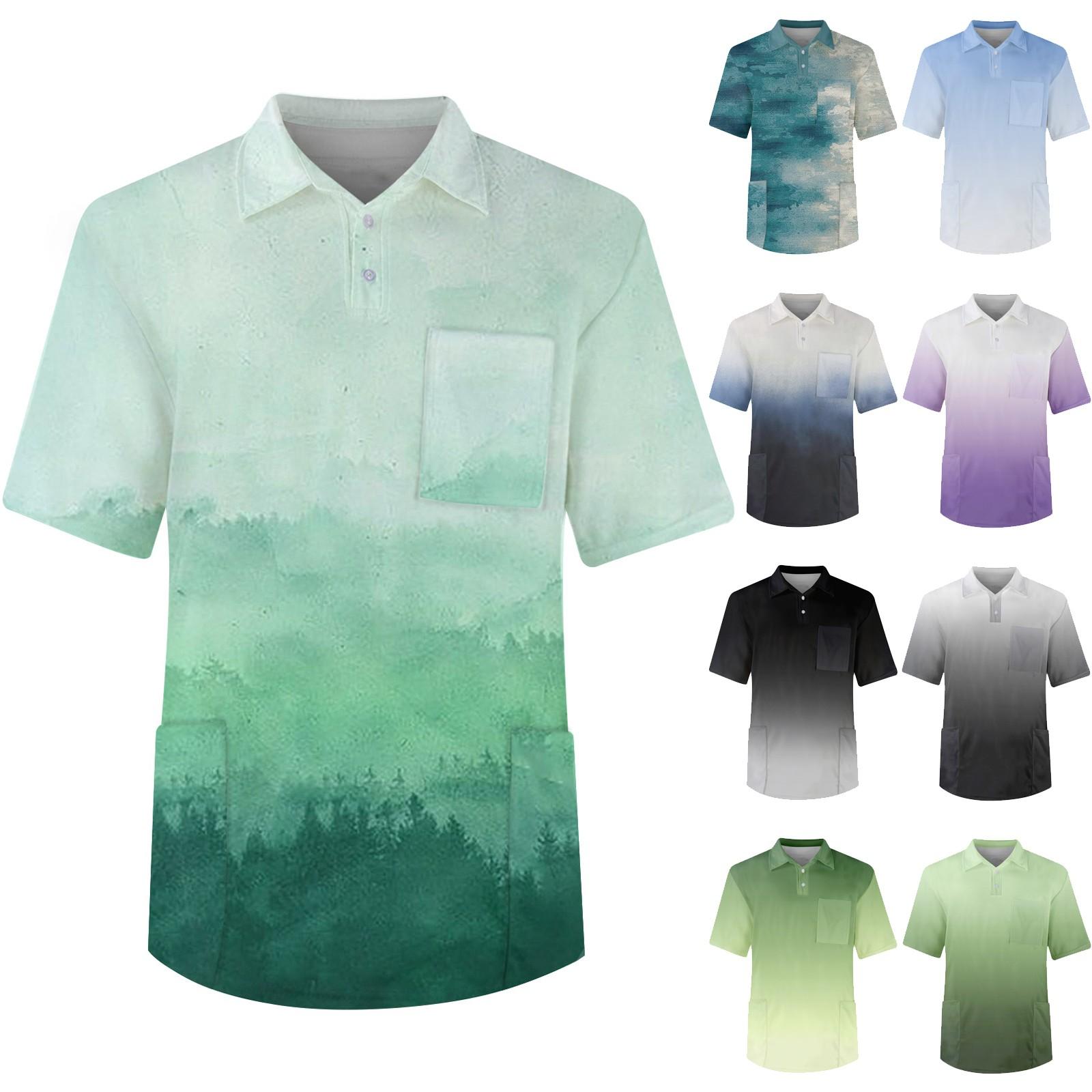 Baby cheetah Herenshirt met korte mouwen, revers, effen kleur, borstzak en droogtrommel L legergroene kleur