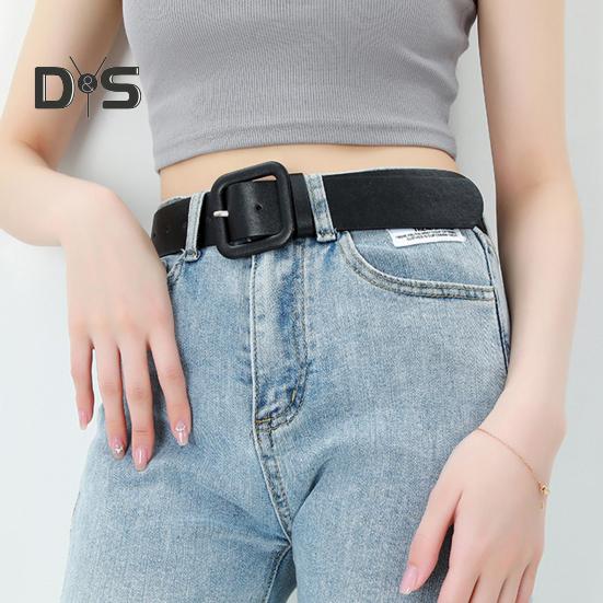 Costume Style Vrouwen riem met meerdere gaten, verstelbare lengte, vierkante gesp, kunstleren tailleband, jeans, jassen, snoepkleurige riem zwart
