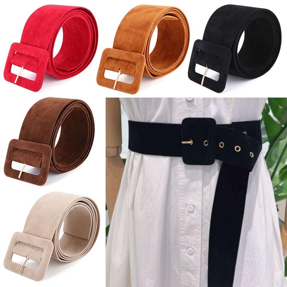 DYSkunbao Retro Luxe Merk Ontwerp Vierkante Pin Gesp Tailleband Fluwelen Riem Tailleband Dames Jurkband kaki