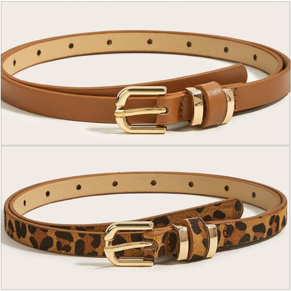 SHuaixin11 Versatile Thin Belt 1.3 cm Wide Leopard Waistband Simple Skinny Leather Belt  Gift black-1pc