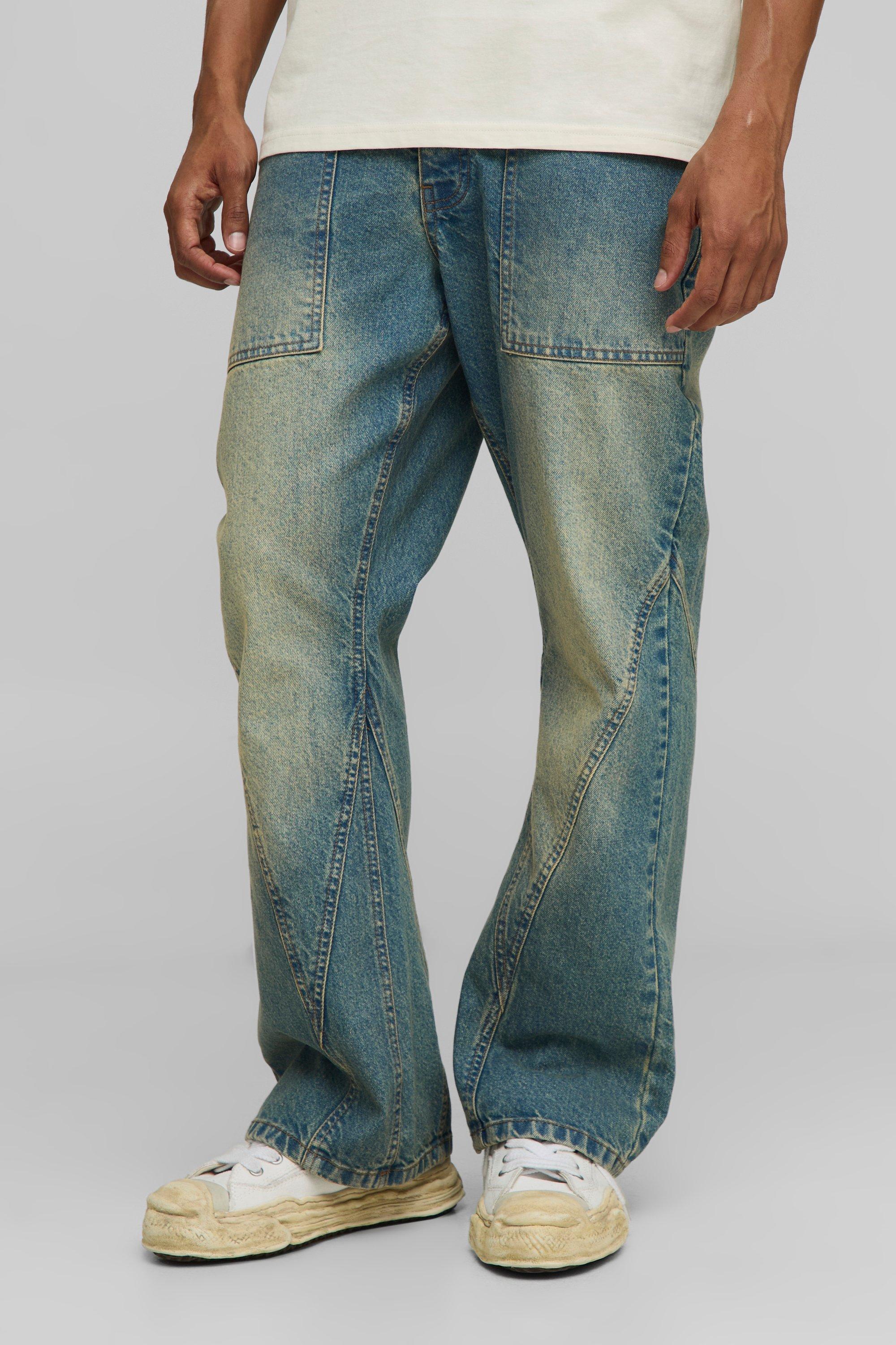 Boohoo Onbewerkte Gebleekte Blauwe Gebleekte Baggy Jeans Met Panelen, Stonewash