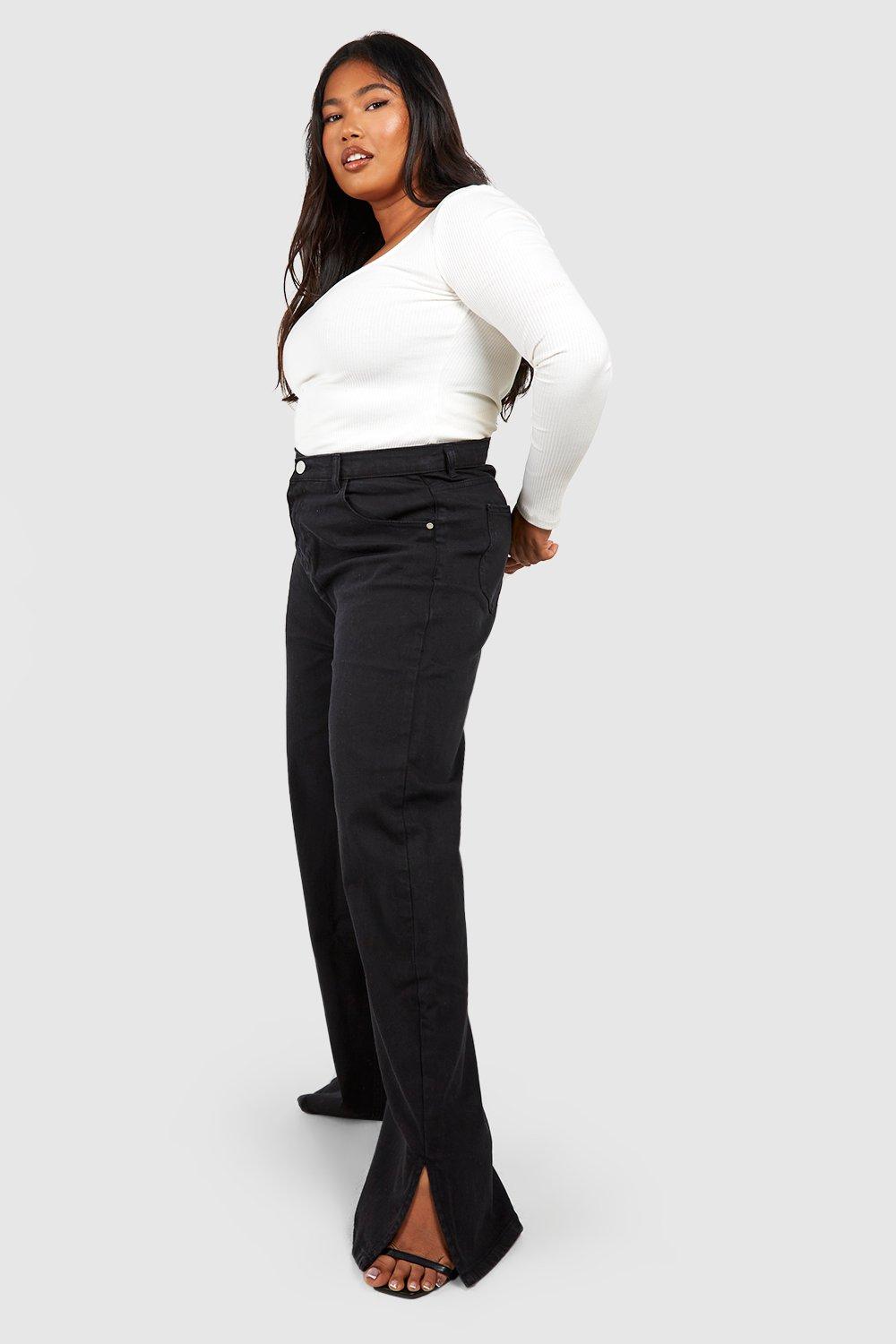 Boohoo Plus Jeans Met Split En Rechte Pijpen, Black