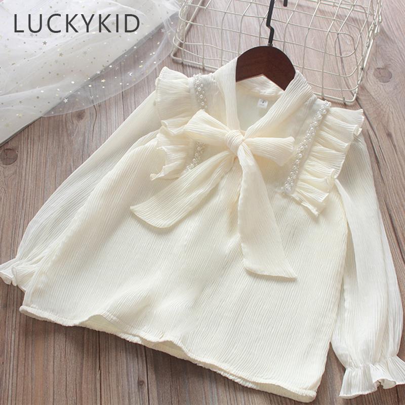 Youth Charm Lente meisjes blouses chiffon lange mouwen preppy schattige kinderen witte shirts katoenen meisjeskleding schooluniform 100 wit