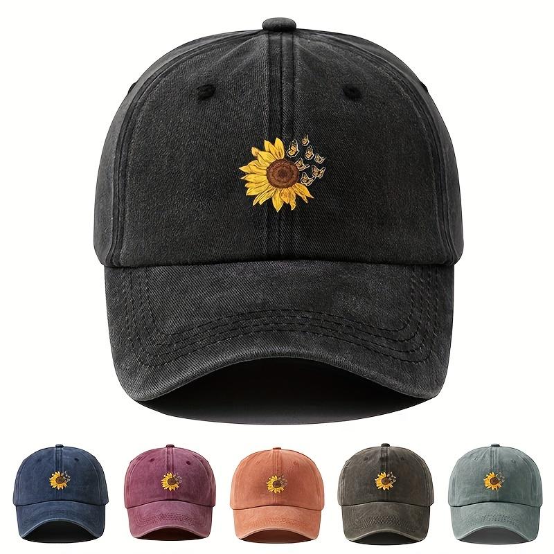 Hats Summer 1st Unisex Modieuze Zonnebloem Vlinder Baseball Cap - Gewassen, Verweerd, Lichtgewicht & Ademend voor Buitensporten - Verstelbaar, Uniek Ontwerp zwart