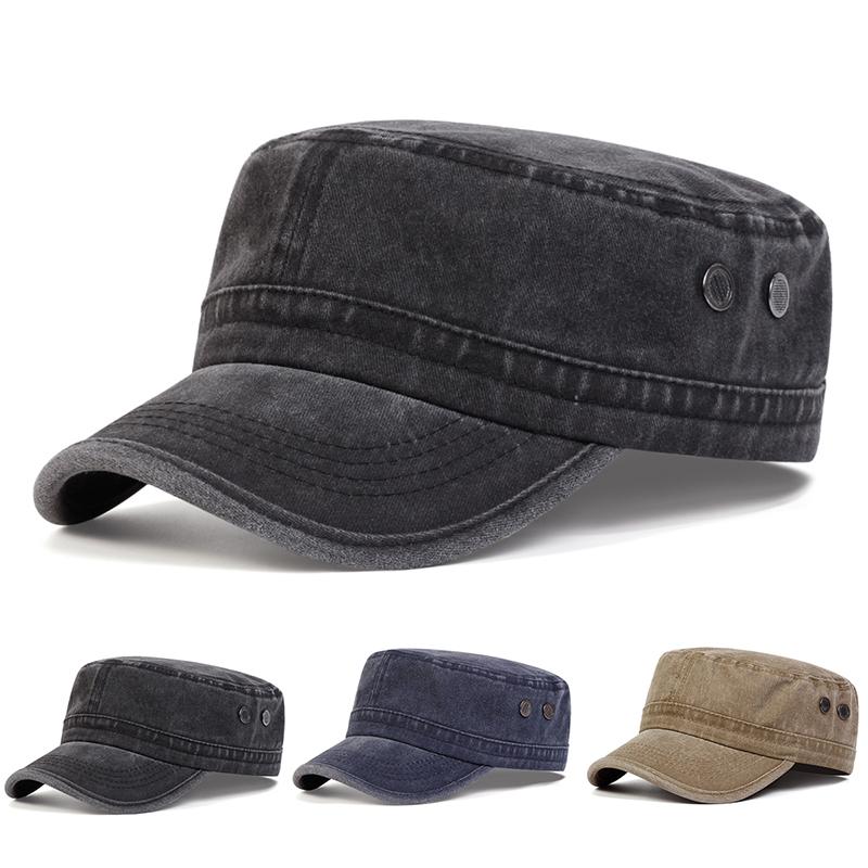 Cap Factory Unisex Wash Flat Top Caps Ademend Katoen Baseball Cap Outdoor Zonbescherming Trucker Hats Light Plate Hat zwart