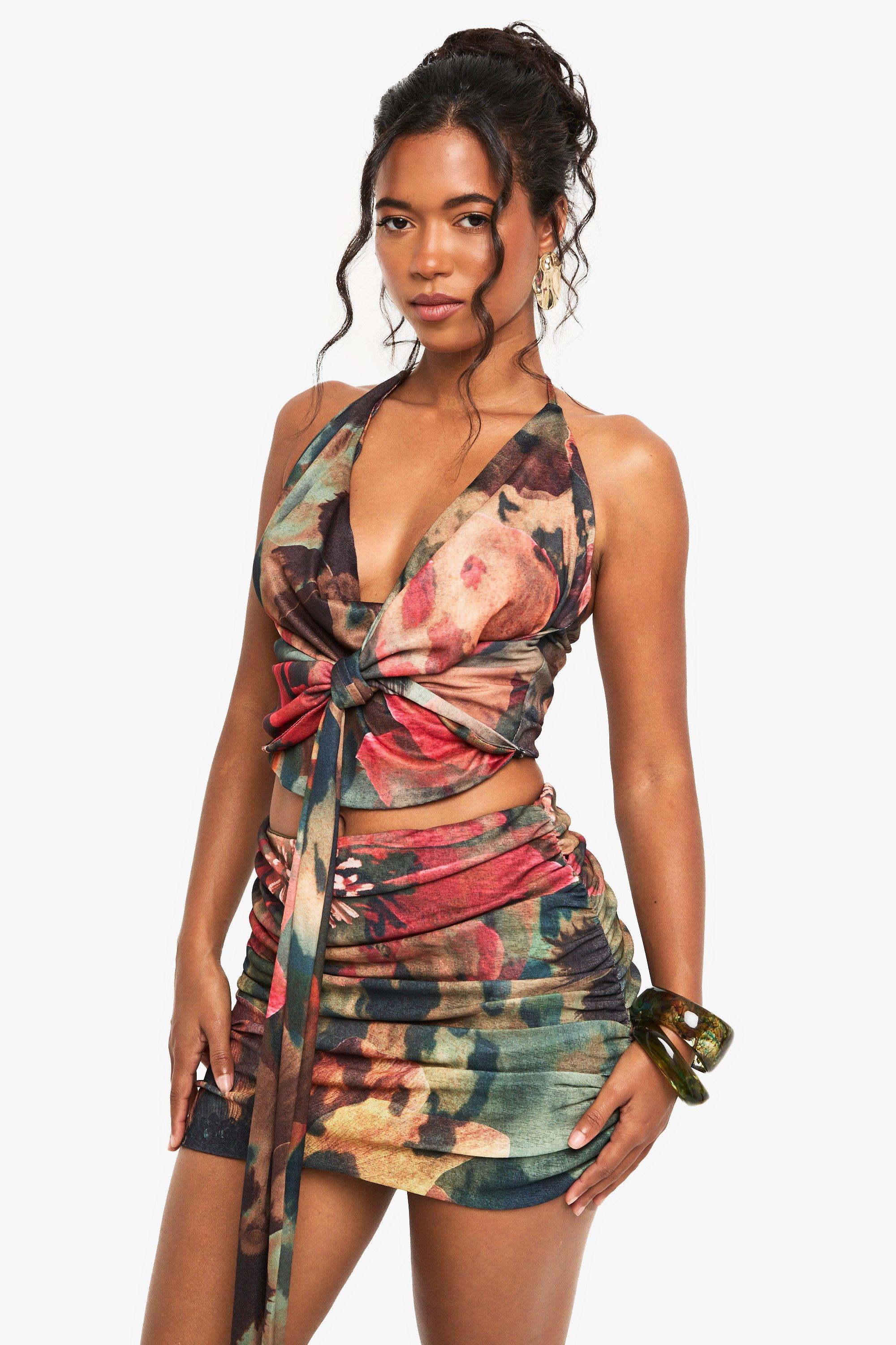 Boohoo Geplooid Mesh Mini Rokje Met Textuur En Opdruk, Green