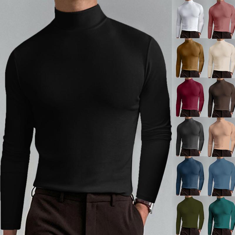 Cloudy and sunny days Mannelijke herfst en winter effen kleur T-shirt top coltrui met lange mouwen top comfortabele esthetische herenkleding S wijnrode kleur