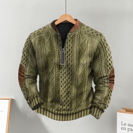 Talos Men Clothing Herfst Winter Heren Sweatshirt Halve Rits Ruit Textuur Patchwork Ronde Hals Trui Lange Mouwen Dagelijkse Buitensport Top 2XL zwart