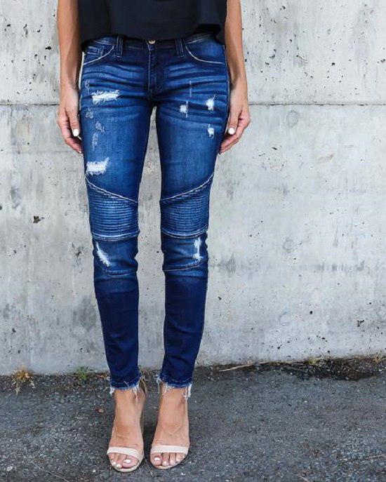 Vinde Home Skinny denim jeans Dames potloodbroek Dames Slanke geplooide gat Stretch Sexy denim Jean-broek S lichtblauwe kleur