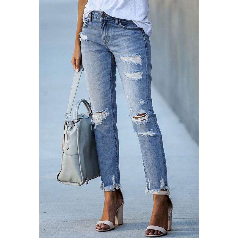 Vinde Home Nieuwe Slim Ripped Straight-Leg Damesjeans S blauw
