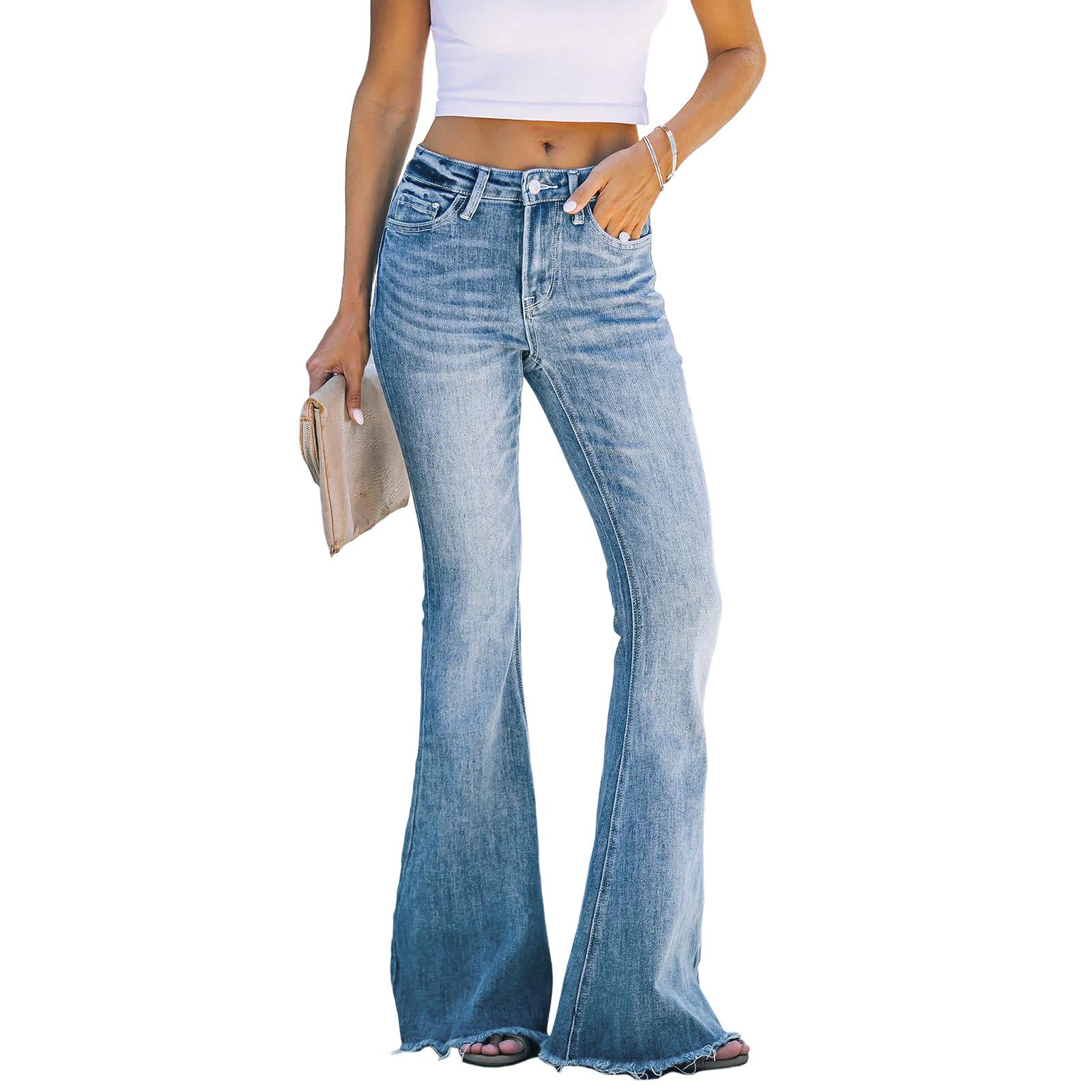 Vinde Home Elastische flare damesjeans met rechte pijpen en hoge taille S blauw