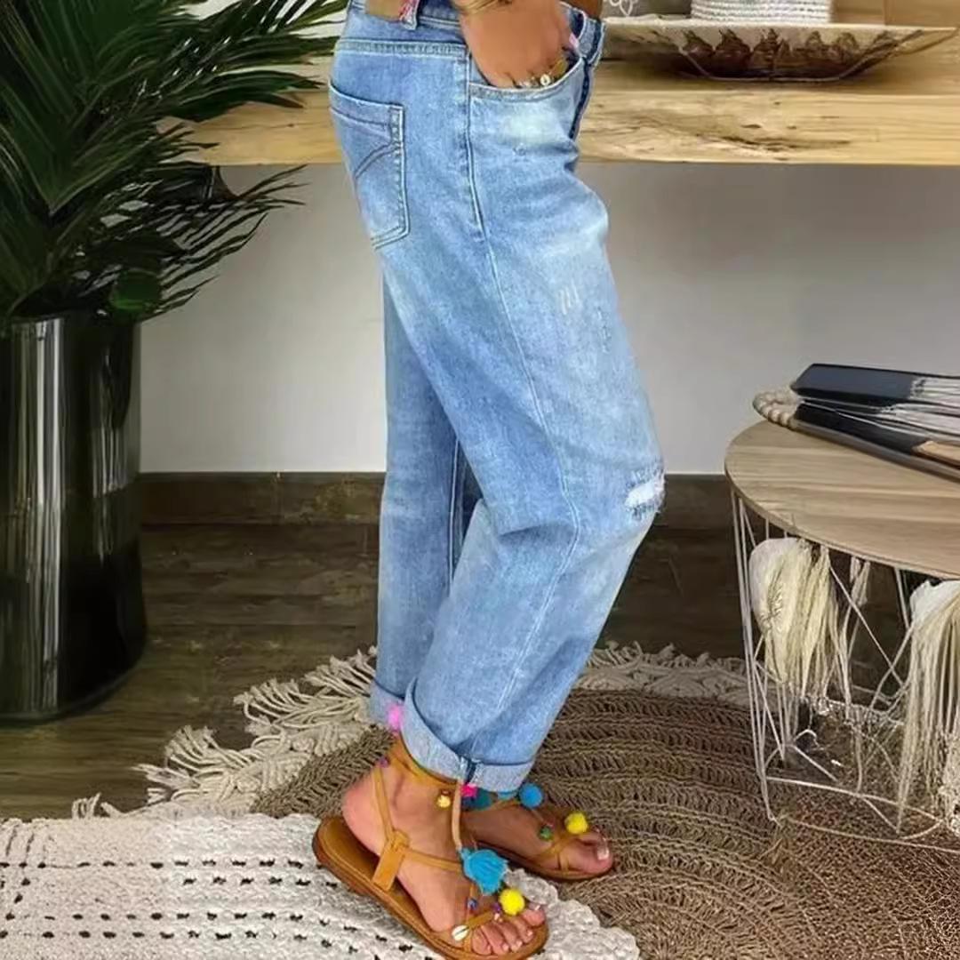 Vinde Home Damesbroeken Zakken Knopen Vrouwelijke broek Zwarte jeansbroek S lichtblauwe kleur