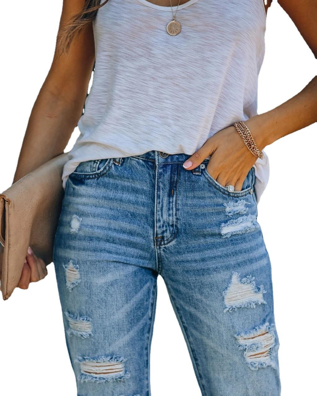 Vinde Home Nieuwe Skinny Ripped Slim Straight Washed Casual Jeans S blauw
