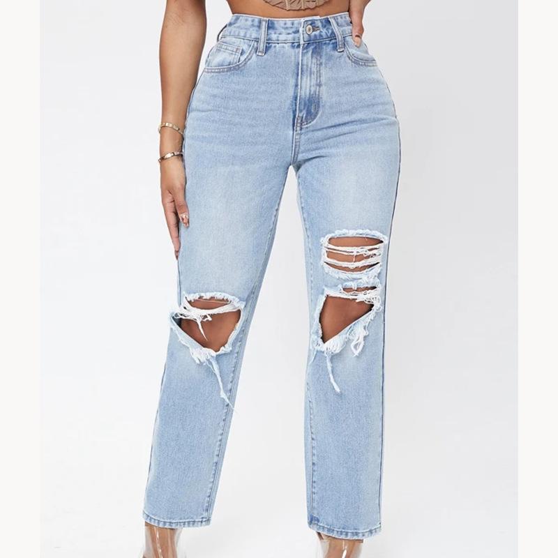 Vinde Home Gescheurde damesjeans, casual mode M blauw