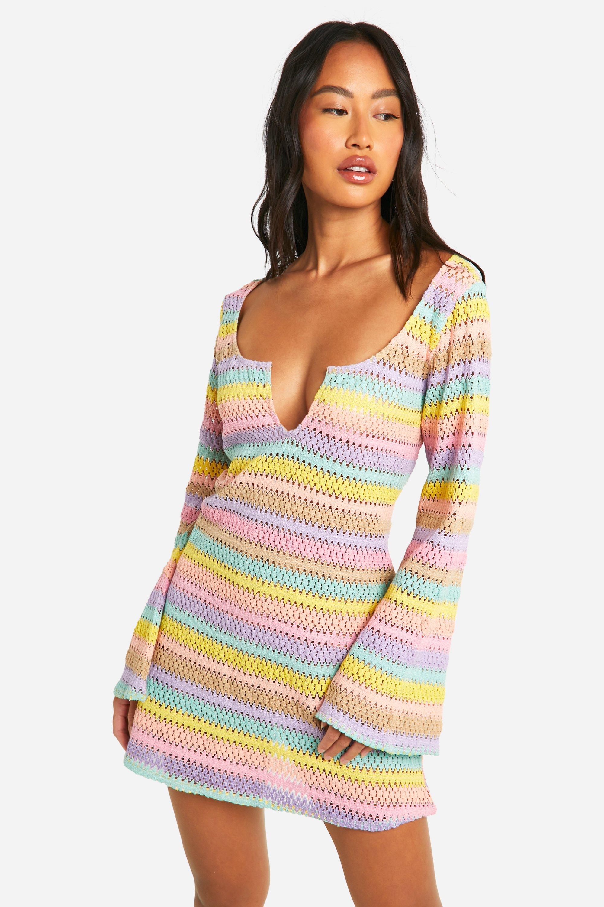Boohoo Gehaakte Regenboog Strand Jurk, Multi