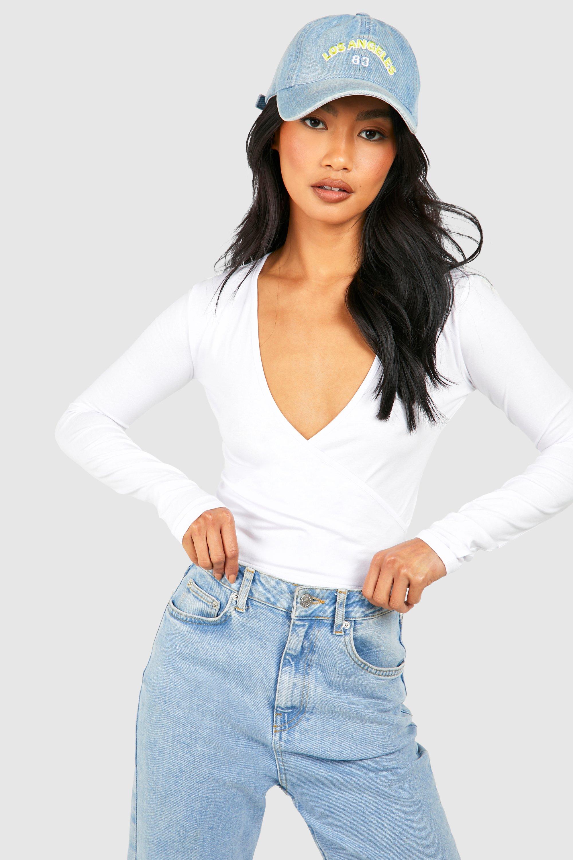 Boohoo Super Zachte Premium Wikkel Crop Top Met Lange Mouwen, White