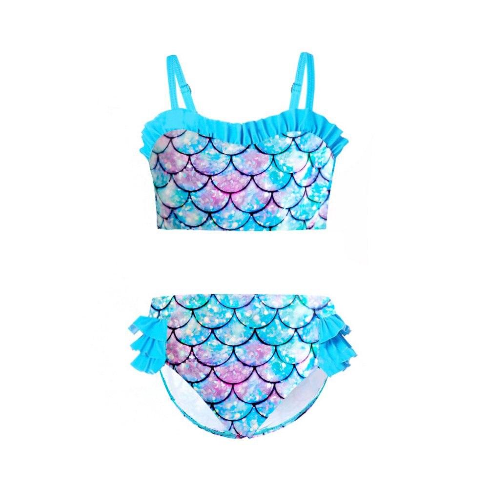 Selfyi Peutermeisjes badpakken Tweedelige halterbadpakken 3D-geprinte geplooide strandbadkleding Snel drogende badkleding Zeemeermin bikinipak 2-9T XL