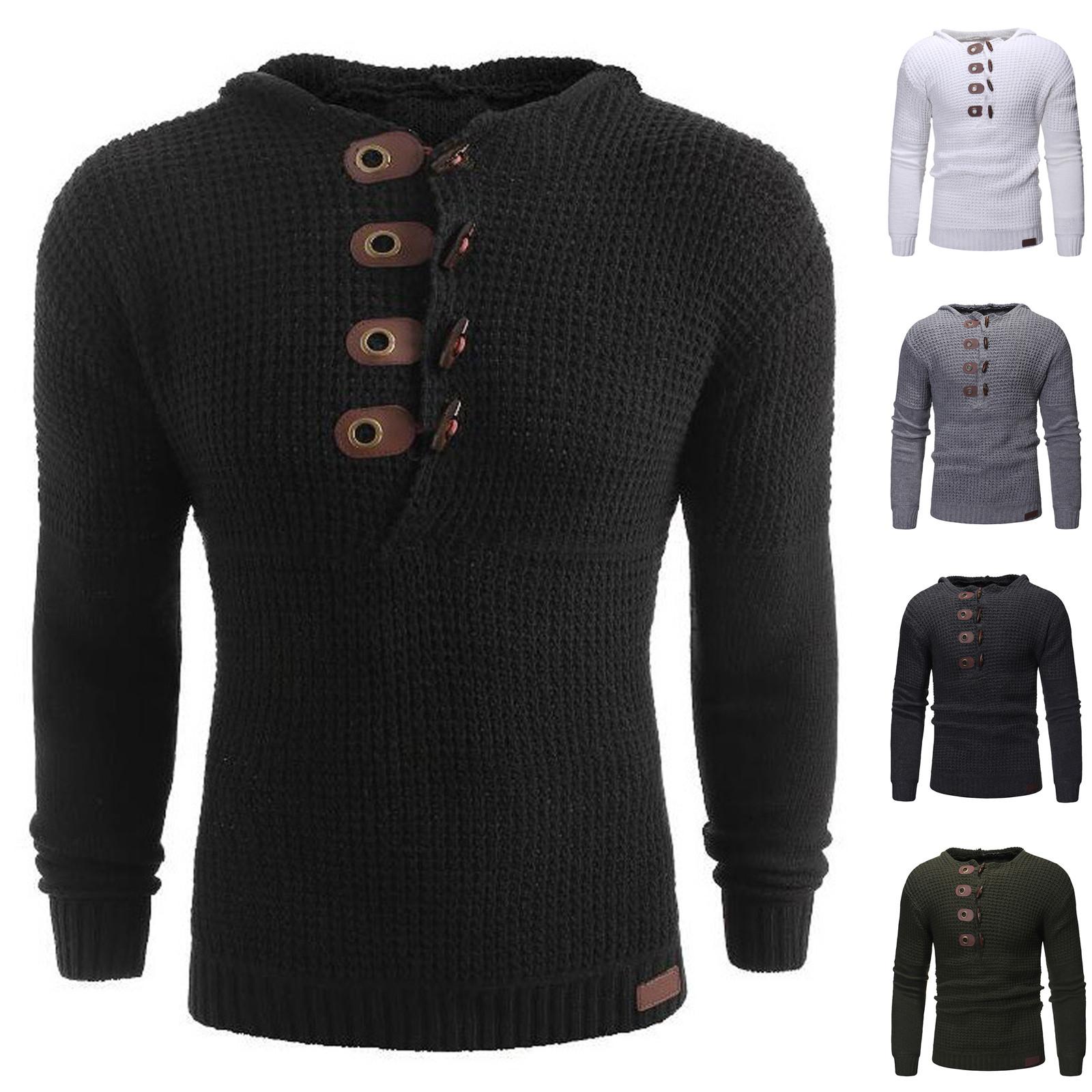 Scrambled eggs Herfst heren Cowhorn Button Solid Hooded T-shirt Lange mouwen Slim Fit Top L zwart