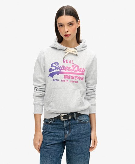 Superdry Vrouwen Tonal Hoodie met Vintage Logo en Grafische Print Grijs