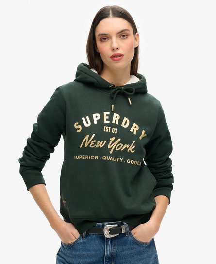 Superdry Vrouwen Luxe Hoodie met Metallic Logo Groen
