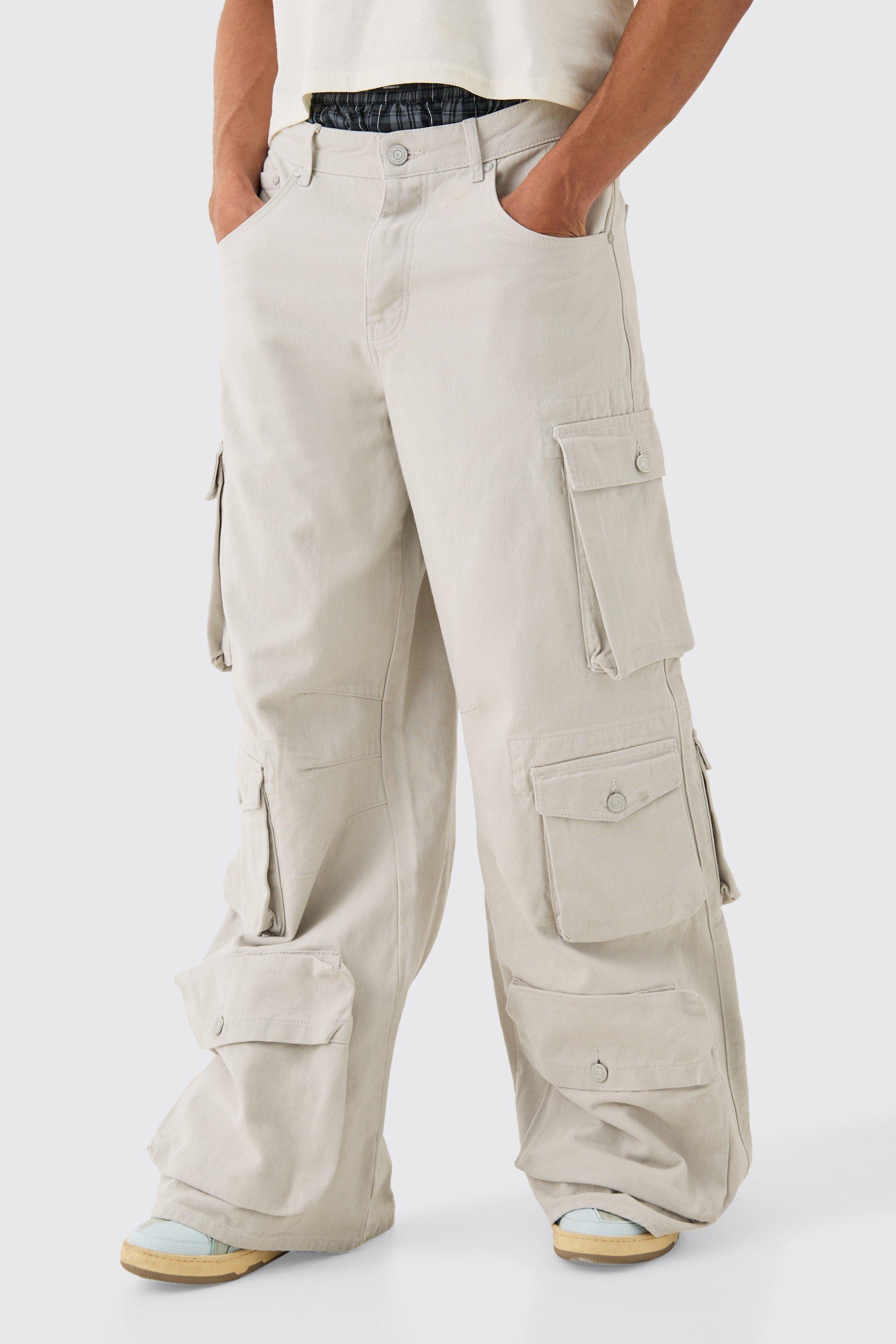 Boohoo Extreem Baggy Onbewerkte Jeans Met Cargo Zakken, Ecru