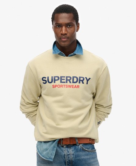 Superdry Mannen Sportswear Logo Sweatshirt met Ronde Hals en Losse Pasvorm Beige