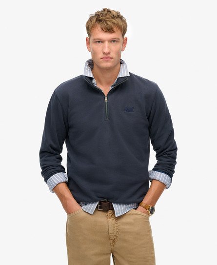 Superdry Mannen Kraagloos Essential Logo Sweatshirt Blauw
