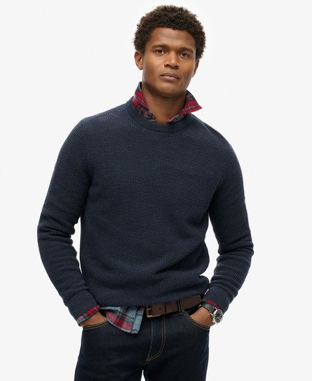 Superdry Mannen Gebreide Trui met Ronde Hals en Textuur Blauw