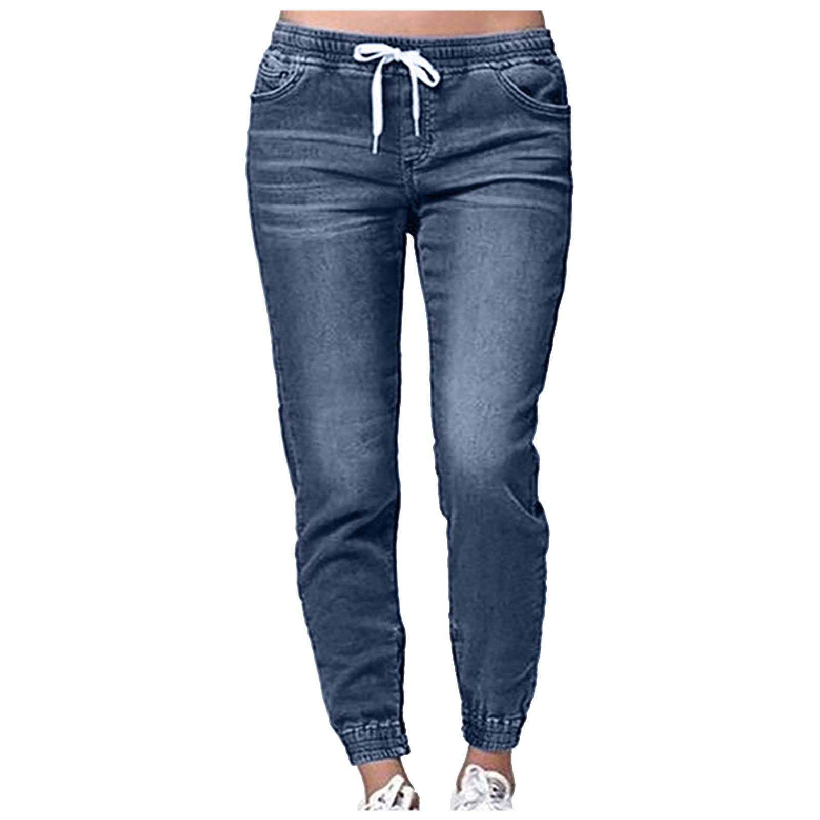 Linglong (ZO)Damesmode casual mid-taille zak jeansbroek denim casual broek L zwart