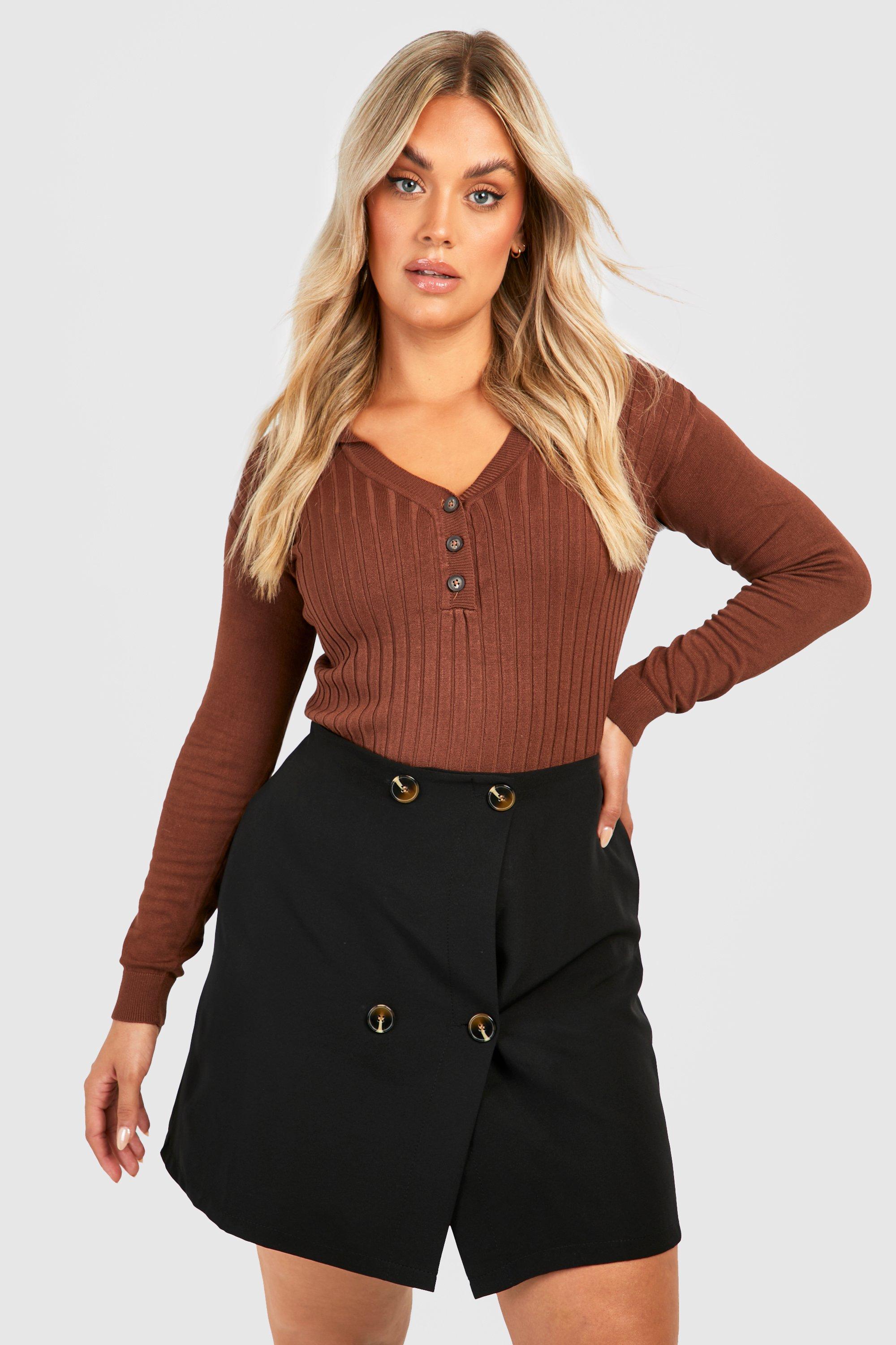 Boohoo Plus Mini Wikkel Rokje, Black
