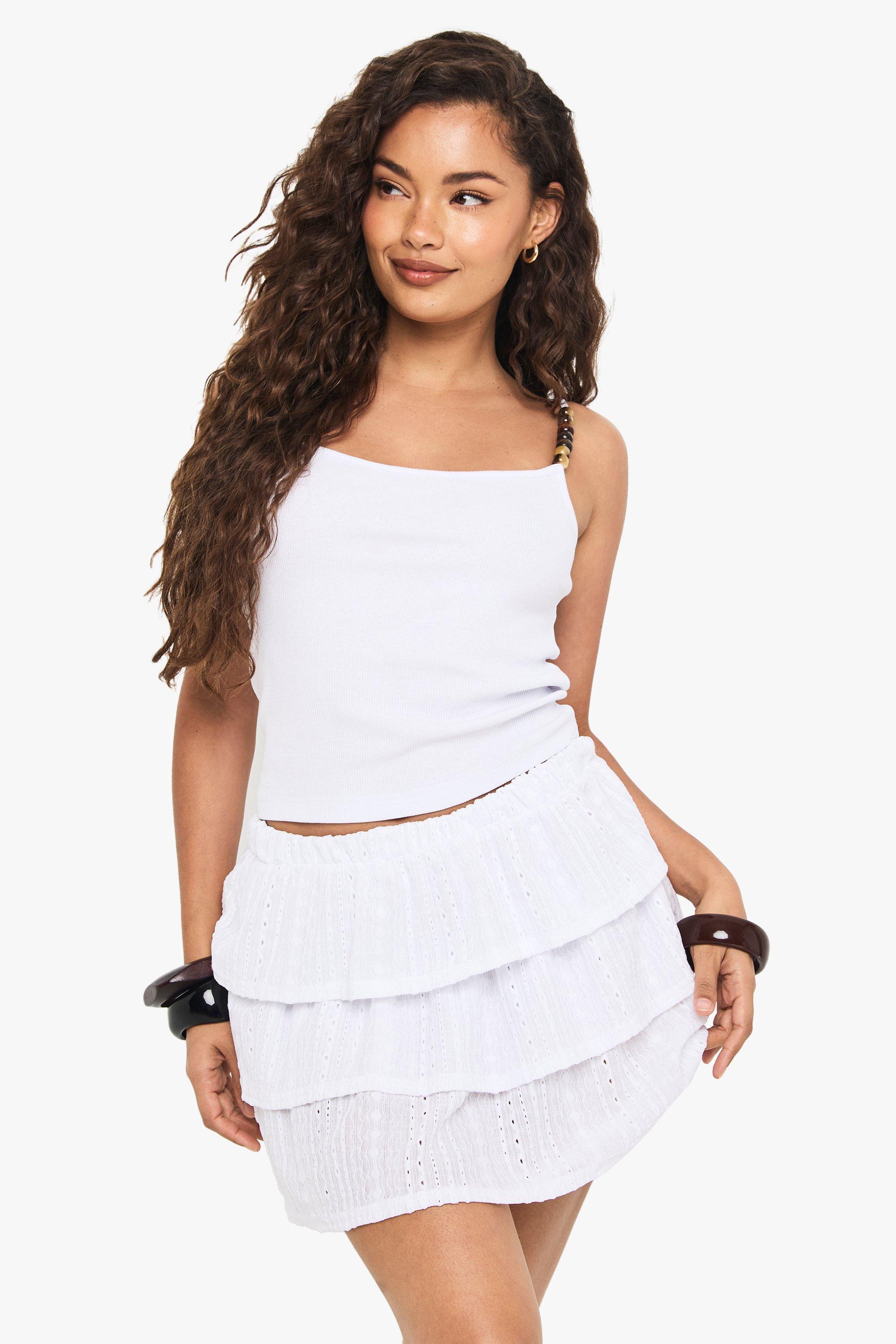 Boohoo Broderie Mini Rokje Met Laagjes, White