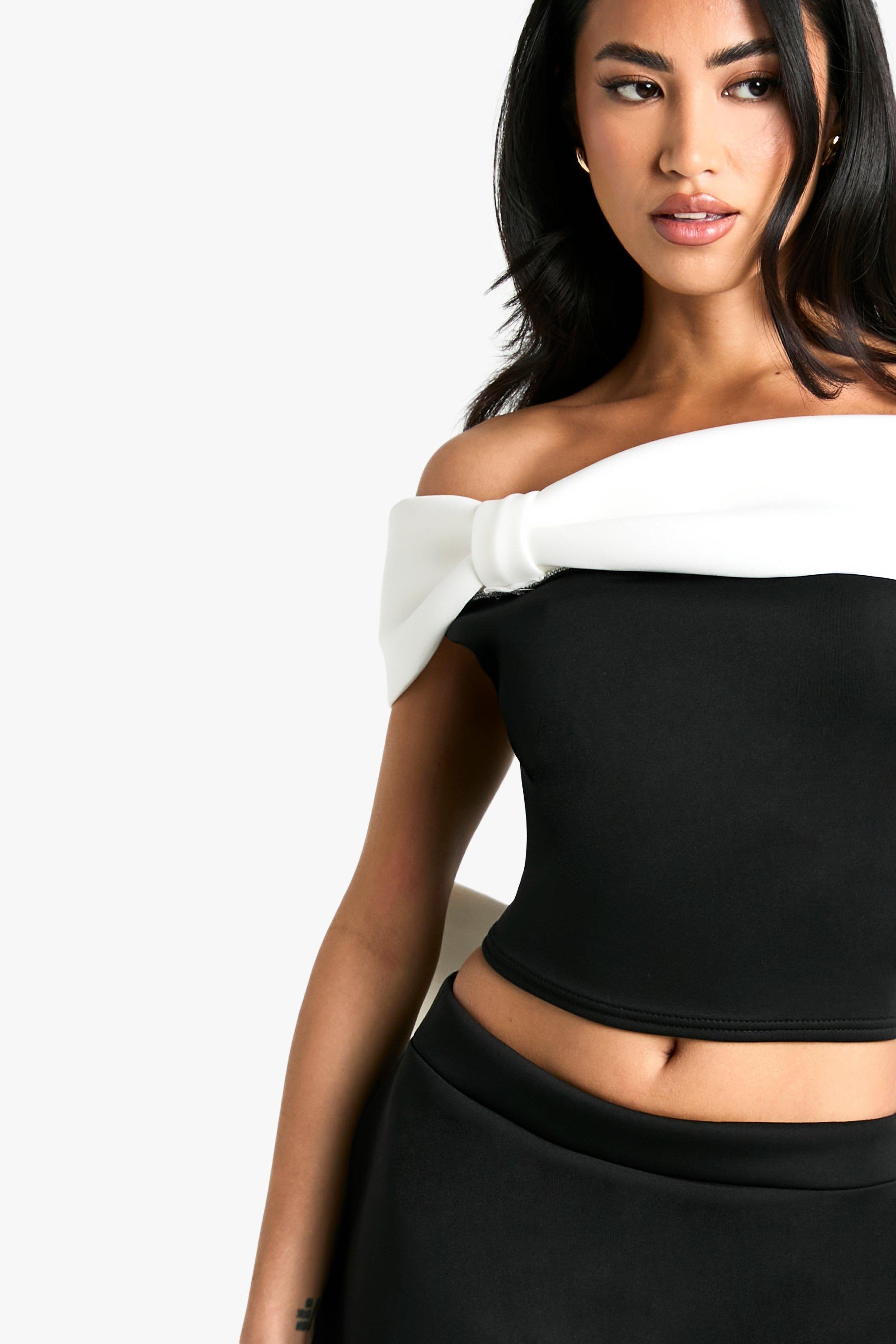 Boohoo Scuba Bandeau Top Met Strik, Black