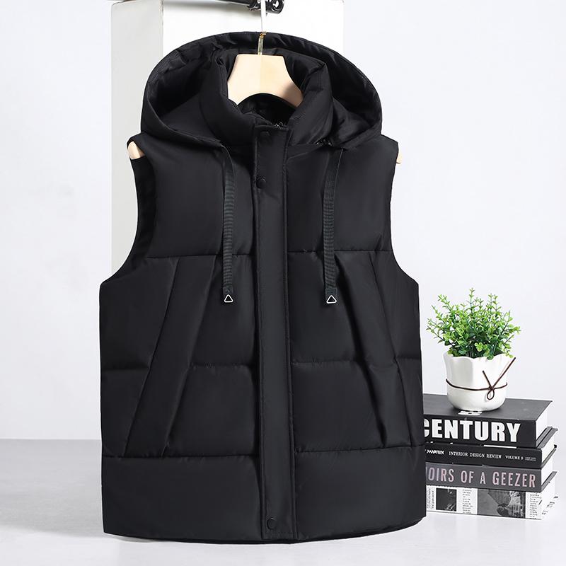 Smiao Herfst Winter Mouwloze Parka Heren Buitenkleding Capuchon Mode Losse Dikke Warme Vest voor Heren Jassen L zwart