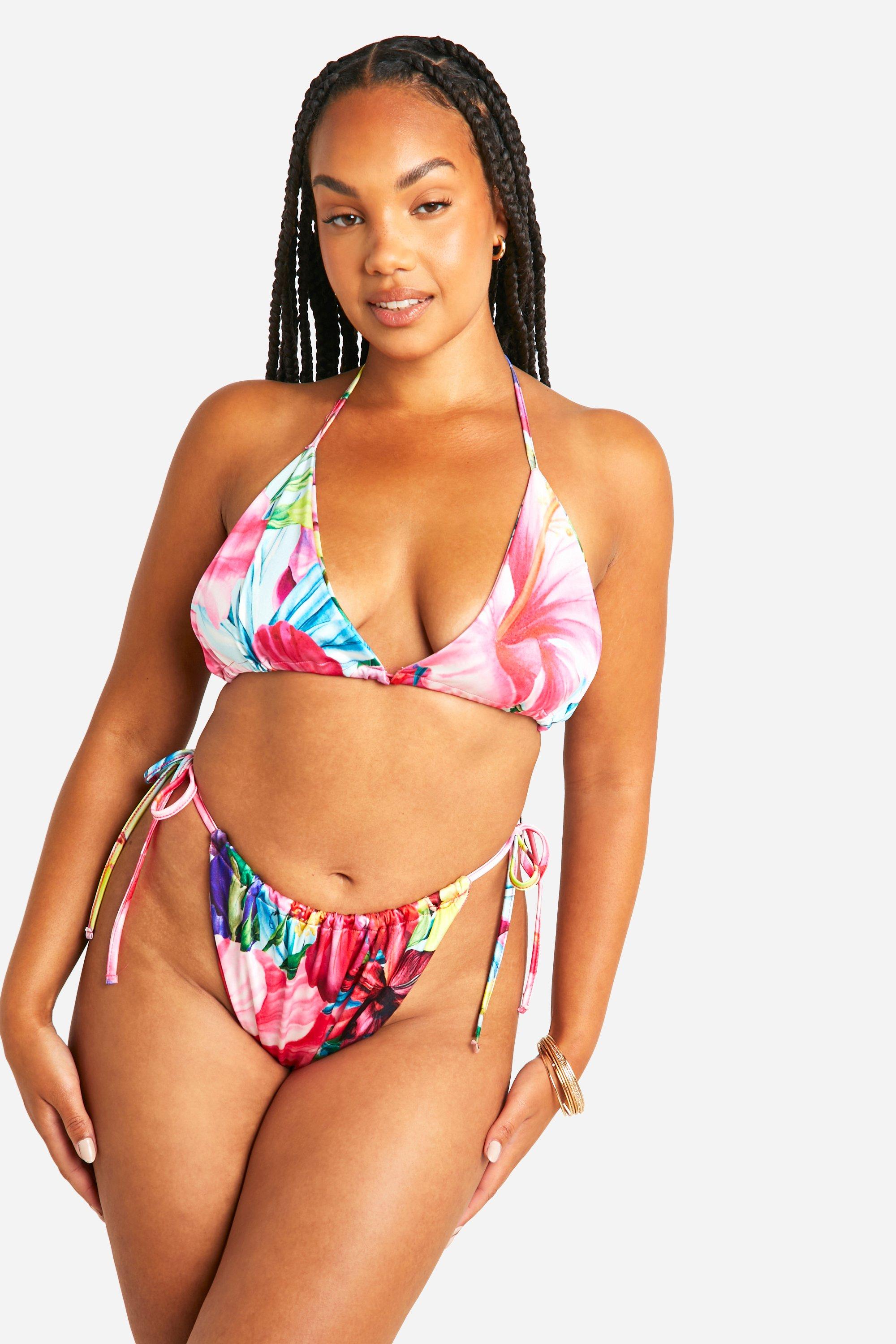 Boohoo Plus Driehoekige Bloemen Bikini Top, Multi