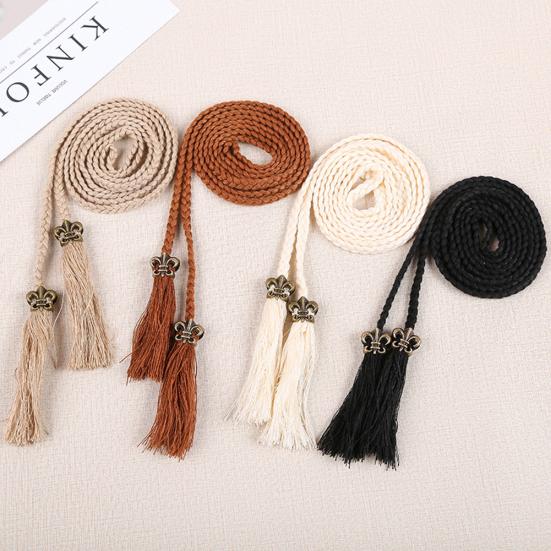 All You Want 1 Etnische vrouwen zelfbindende handgemaakte gevlochten kwastriem Slanke tailleband Tailleband beige
