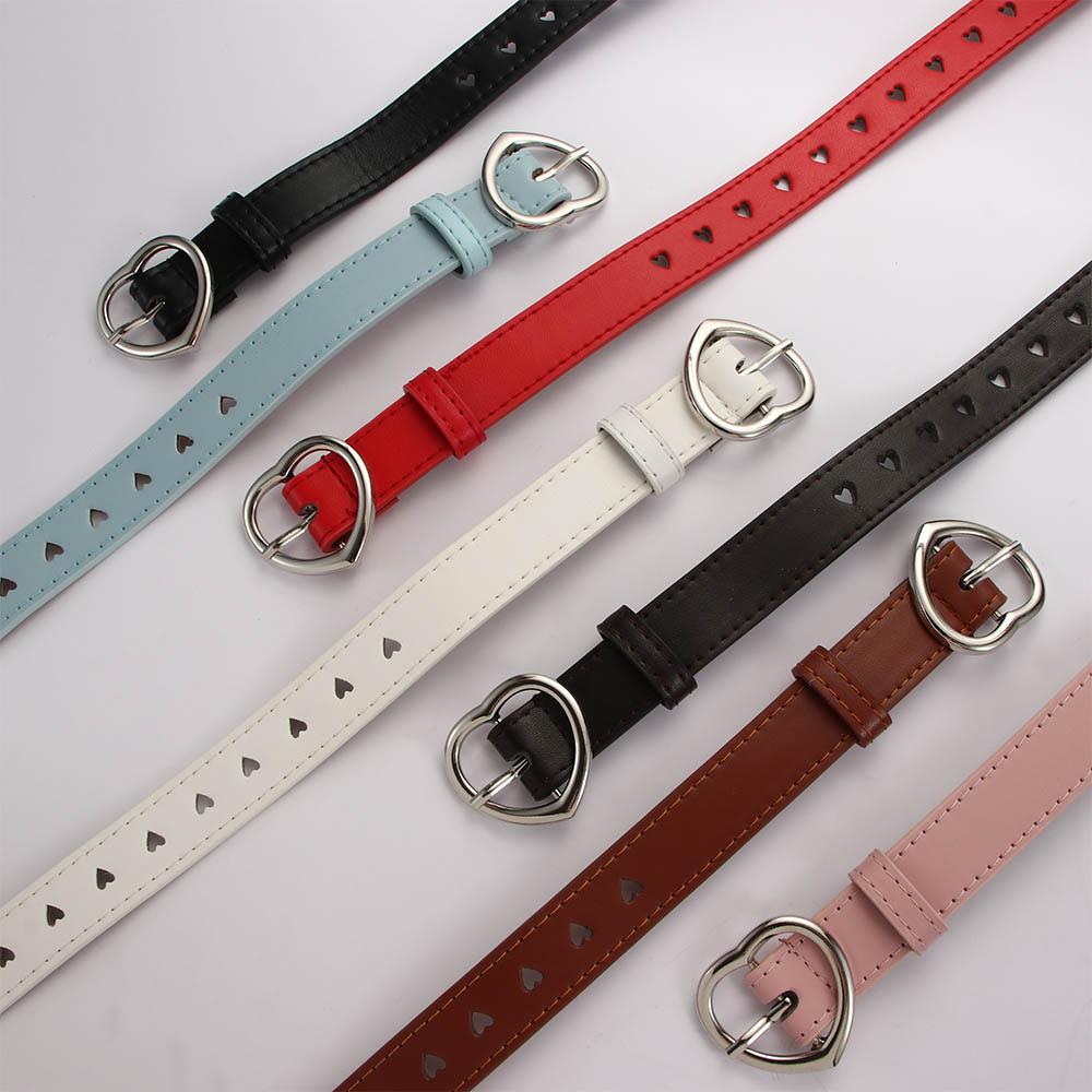 Yeewangw Simple Children Female Vintage Metal  buckle Width Heart Waistband Leather belt Belt accessories rood