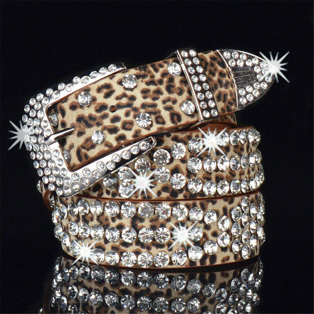 SalhaVigo Dames verstelbare PU lederen bling kristal strass riem tailleband met studs