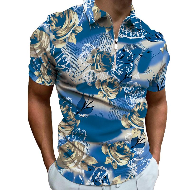 Casual Shirts For Mens Bloemen Heren Romantische Date Casual Party Korte Mouw T-shirt POLO S zwart