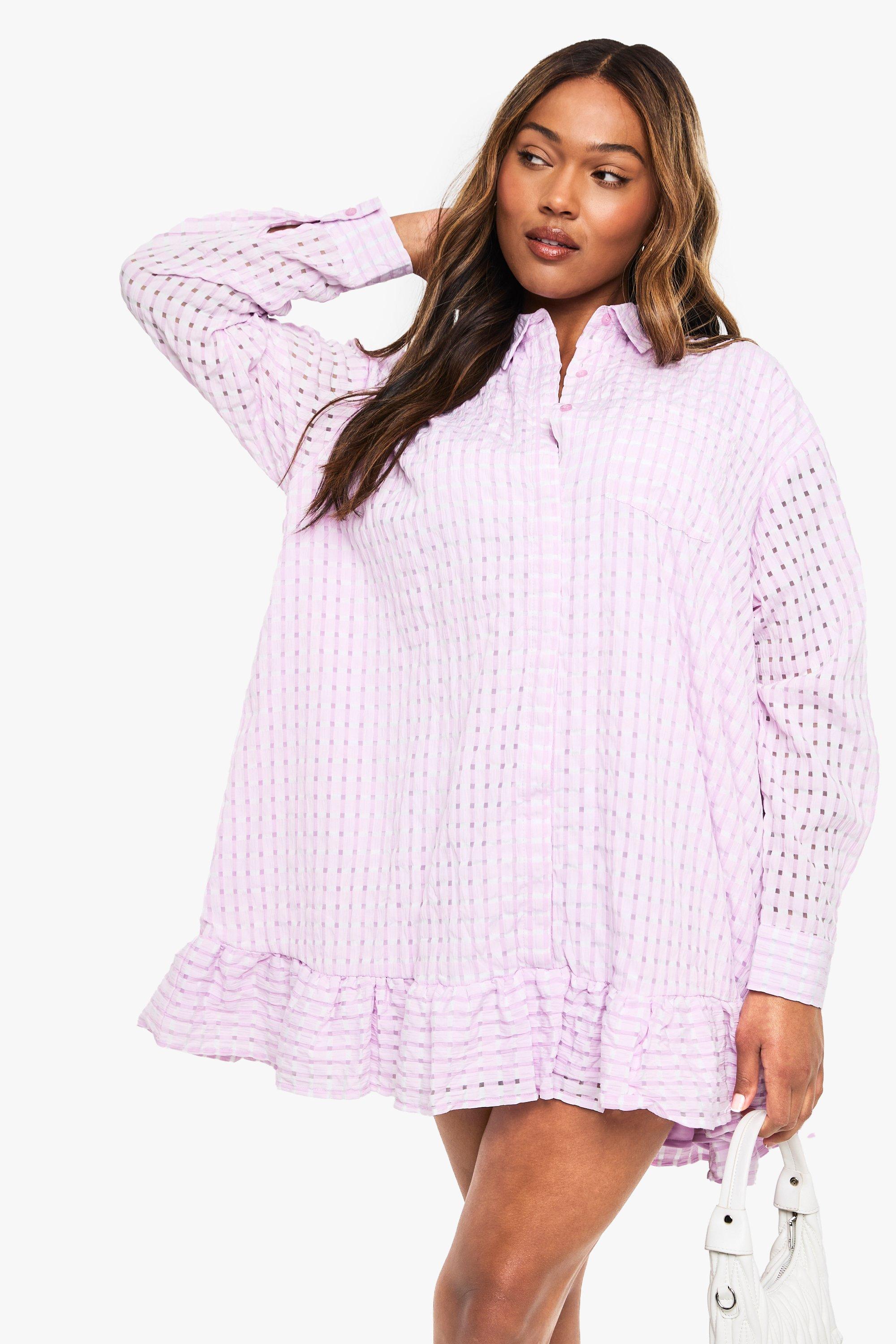 Boohoo Plus Drop Hem Textured Shirt Dress, Lilac