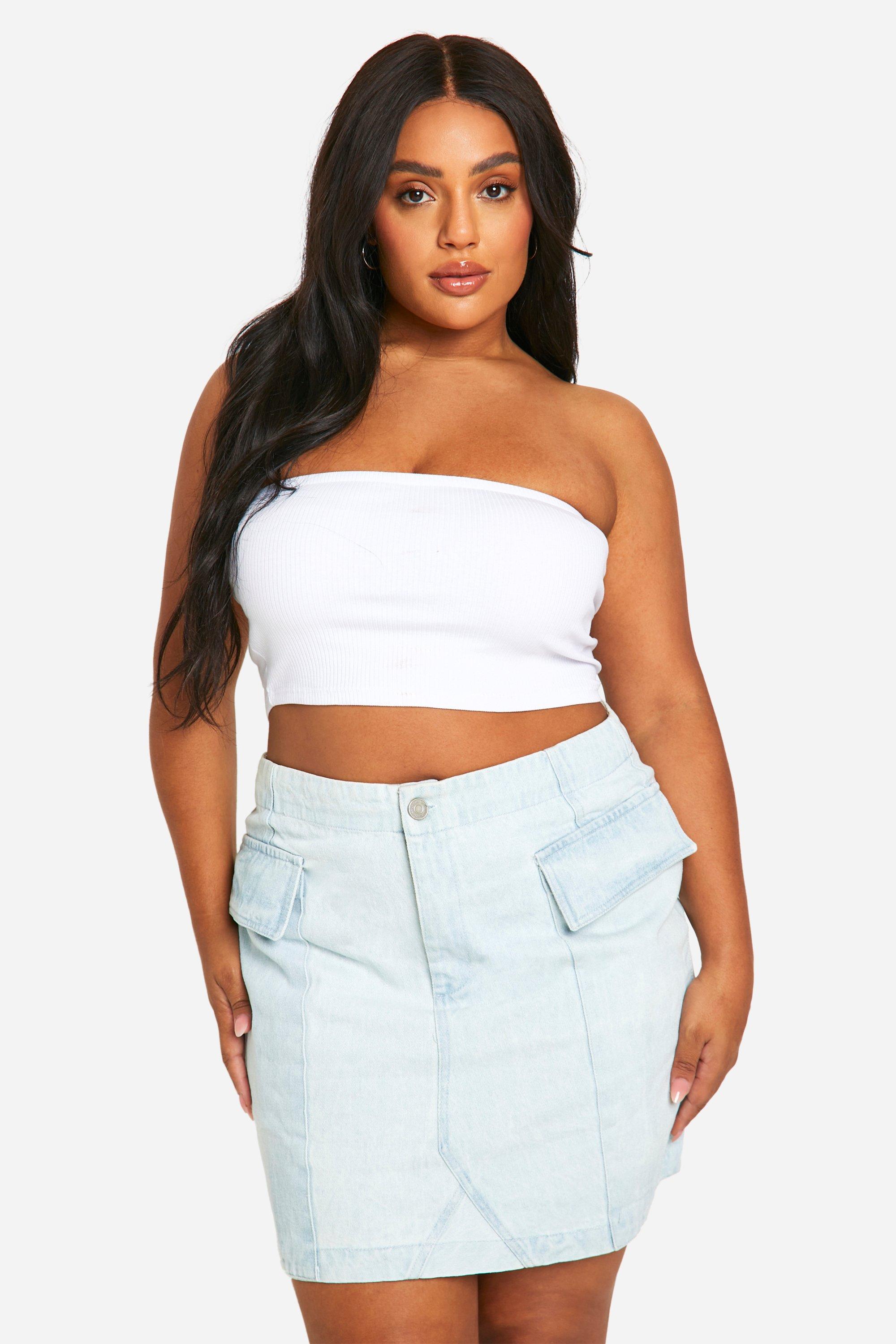 Boohoo Plus Gebleekt Mini Spijkerrokje Met Cargo Zakken, Bleach Wash