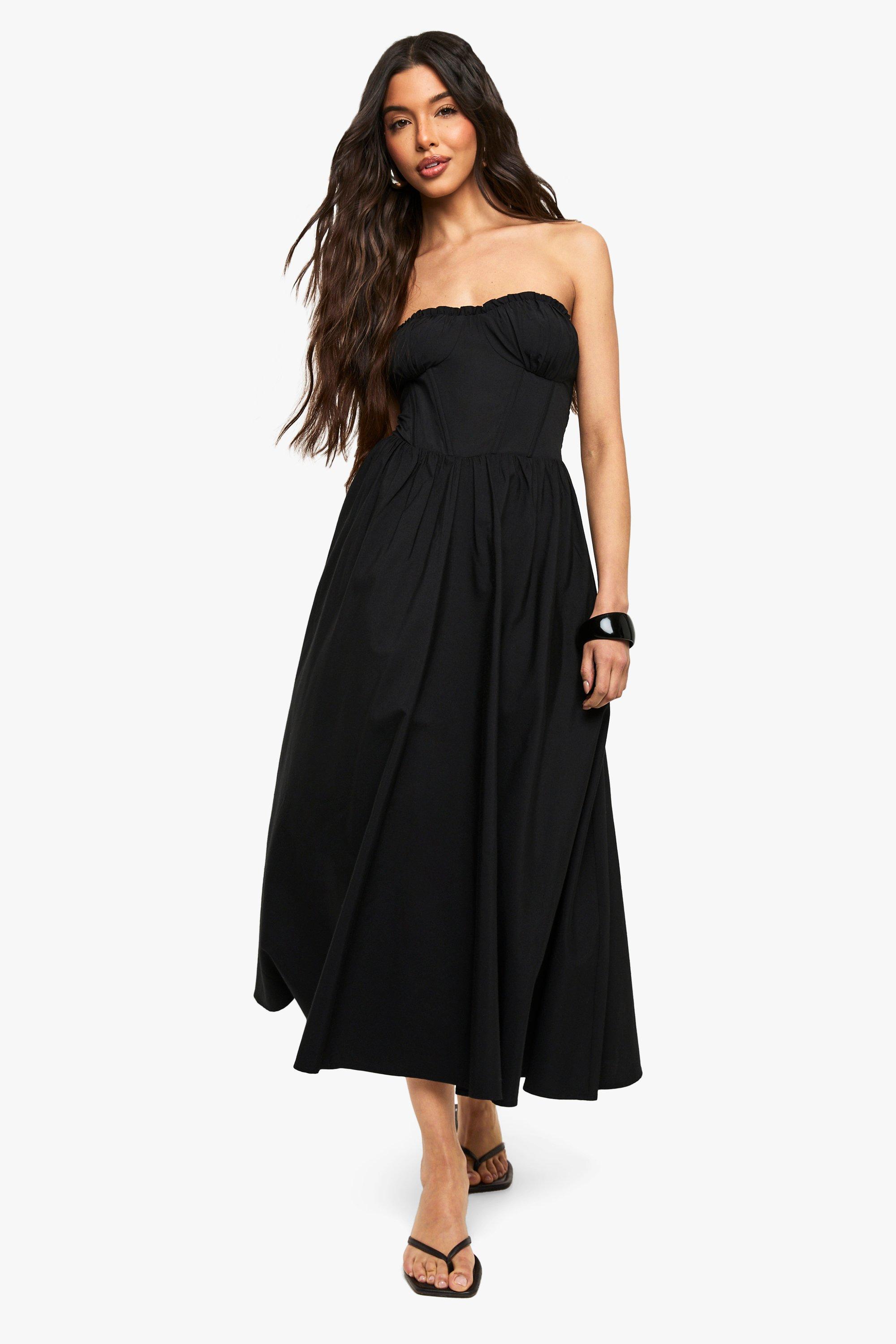 Boohoo Bandeau Skater Midaxi Dress, Black